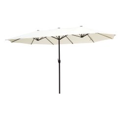 Outsunny Parasol de jardin exterieur parasol double 4,6L x 2,7l x 2,4H m ouverture fermeture manivelle acier polyester haute densité crème