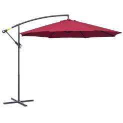 Outsunny Parasol déporté octogonal à manivelle inclinable manivelle avec Pied en Acier diamètre 3 m Rouge