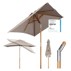 Sekey® 200 × 150 cm Parasol en bois inclinable pour patio jardin balcon piscine plage rectangulaire Beige/Taupe Sunscreen UV50+
