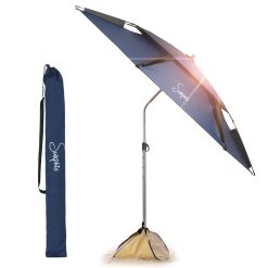 Sunphio Parasol Plage 220 cm, Anti UV Protection 50, Anti Vent, Solide, Inclinable, Compact, Grand Parasol Rond de Plage, Résistant au Vent