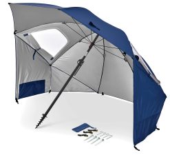 Sport-Brella Parapluie de Plage (Premiere) - Parasol Multi-usages - Installation Facile et Rapide - 243 cm - Parfait pour Activités Extérieures, Plage et Jardin - Protection UV - Bleu